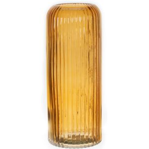 Bellatio Design Bloemenvaas - okergeel - tansparant glas - D10 x H25 cm - vaas