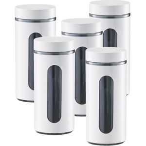 5x Witte voorraadblikken/potten met venster 1200 ml - Keukenbenodigdheden - Bewaarpotten/voorraadpotten - Voedsel bewaren