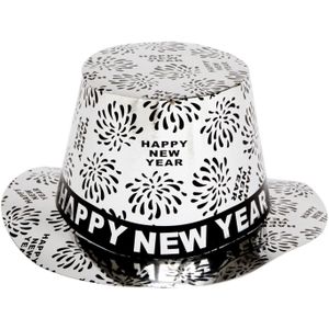 1x Zilveren hoed Happy New Year - Oud en Nieuw Feesthoedjes