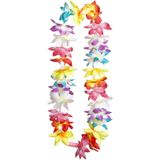 Boland Hawaii krans/slinger - 4x - Met LED lichtjes - Tropische/zomerse kleuren mix - Bloemen