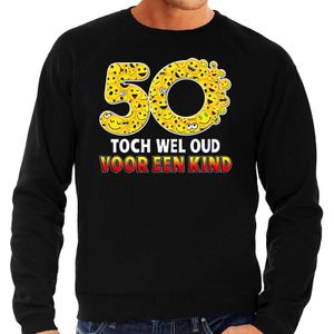 Funny emoticon sweater 50 Toch wel oud voor een kind zwart voor heren - Fun / cadeau trui voor 50e verjaardag / Abraham