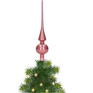 Glazen kerstboom piek/topper velvet roze glans 26 cm - Pieken/kerstpieken