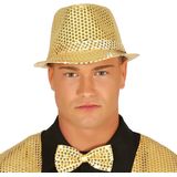 Carnaval verkleed set - hoedje en bretels - goud - dames/heren - glimmende verkleedkleding