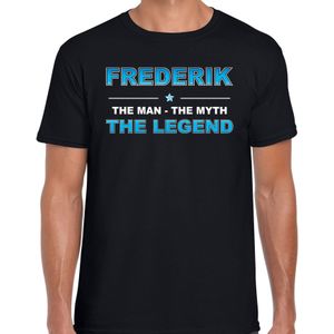 Naam cadeau Frederik - The man, The myth the legend t-shirt  zwart voor heren - Cadeau shirt voor o.a verjaardag/ vaderdag/ pensioen/ geslaagd/ bedankt