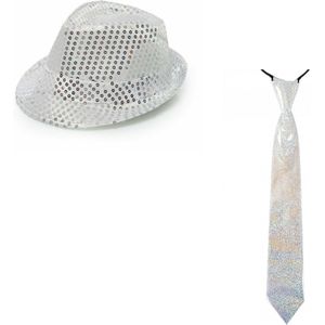 Faram Party verkleed hoedje en stropdas - Zilver glitters - Verkleedkleding