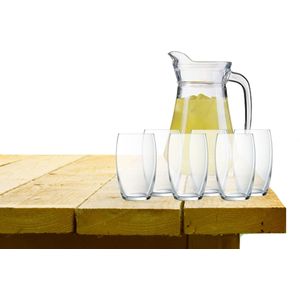 Luminarc schenkkan/waterkan/sapkan van glas 1.6 liter met 6x stuks Versailles waterglazen/drinkglazen van 375 ml