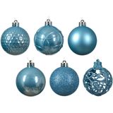 Kerstversiering set - 37x st kerstballen en ster piek - ijsblauw - kunststof