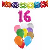 Folat Verjaardag versiering - 16 jaar - slingers/ballonnen - Sweet Sixteen