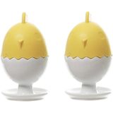 4x stuks eierdopjes van porselein multi-kleur 6 cm - Houders voor gekookte eieren - Ontbijt en lunch Pasen tafeldecoratie