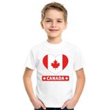 Canada kinder t-shirt met Canadese vlag in hart wit jongens en meisjes