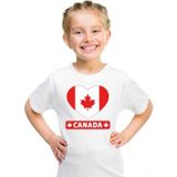 Canada kinder t-shirt met Canadese vlag in hart wit jongens en meisjes