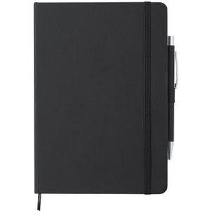 Luxe schriften/notitieboekje zwart met elastiek en pen A5 formaat - 100x gelinieerde paginas - opschrijfboekjes - harde kaft