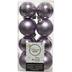 16x Lila paarse kunststof kerstballen 4 cm - Mat/glans - Onbreekbare plastic kerstballen - Kerstboomversiering lila paars