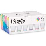 Vivalto Waterglazen/drinkglazen Colorama - 6x stuks - transparant/kleurenmix bodem - 310 ml - 9 x 9 cm