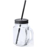 4x stuks Glazen Mason Jar drinkbekers met dop en rietje 500 ml - 2x zwart/2x zilver - afsluitbaar/niet lekken/fruit shakes