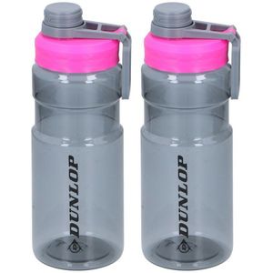 Set van 2x Transparant roze bidon/drinkfles - 1100 ml - Sportfles/sportbidon - Drinkflessen/waterflessen voor onderweg