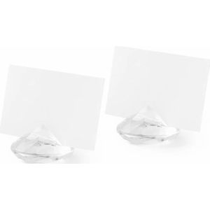 Santex naamkaartjes houders diamant vorm - set van 4x - transparant - voor bruiloft tafelschikking - Huwelijk tafeldecoratie