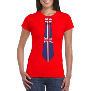 Rood t-shirt met Groot Brittannie vlag stropdas dames -  Engeland supporter