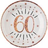 Verjaardag feest bordjes leeftijd - 50x - 60 jaar - rose goud - karton - 22 cm - rond