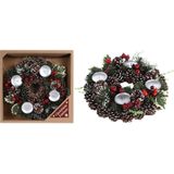 Kerstkrans met decoratie 28 cm - Kerstversiering/kerstdecoratie kerstkrans exclusief kaarsjes