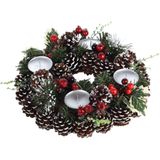 Kerstkrans met decoratie 28 cm - Kerstversiering/kerstdecoratie kerstkrans exclusief kaarsjes