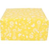 2x Rollen Inpakpapier/cadeaupapier geel met witte bloemen en vlinders 200 x 70 cm - Cadeauverpakking kadopapier