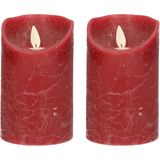 2x Bordeaux Rode LED Kaarsen / Stompkaarsen 12,5 cm - Luxe Kaarsen Op Batterijen met Bewegende Vlam