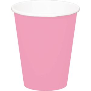 32x stuks drinkbekers van papier roze 350 ml - Uni kleuren thema voor verjaardag of feestje