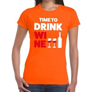 Time to Drink Wine tekst t-shirt oranje dames - dames shirt Time to Drink Wine - oranje kleding