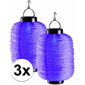 3x paarse solar lampionnen 35 cm