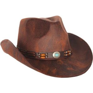 Cowboy/western verkleed hoed - bruin - leren look - voor volwassenen