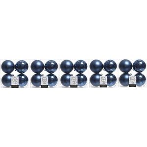20x Donkerblauwe kunststof kerstballen 10 cm - Mat/glans - Onbreekbare plastic kerstballen - Kerstboomversiering donkerblauw