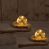 Anna Collection verlichte kerstballen glas- 2x -goud -aan touw -D10 cm -warm wit