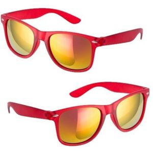 6x stuks hippe zonnebril rood met spiegelglazen - Verkleedbrillen