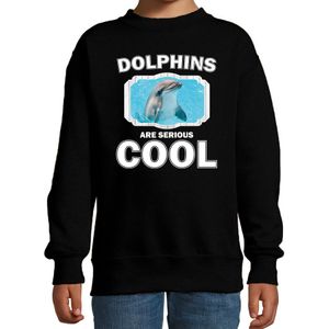 Dieren dolfijnen sweater zwart kinderen - dolphins are serious cool trui jongens/ meisjes - cadeau dolfijn/ dolfijnen liefhebber - kinderkleding / kleding