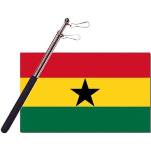 Landen vlag Ghana - 90 x 150 cm - met compacte draagbare telescoop vlaggenstok - zwaaivlaggen