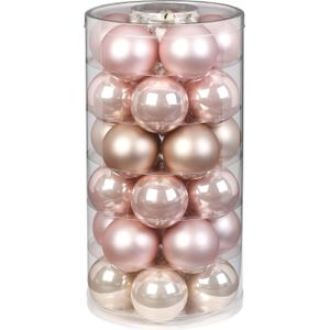 60x stuks glazen kerstballen parel roze 6 cm glans en mat - Kerstboomversiering/kerstversiering