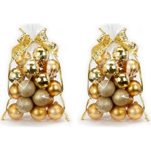 40x stuks kunststof/plastic kerstballen goud mix 6 cm in giftbag - Kerstboomversiering/kerstversiering