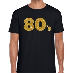 80's gouden glitter tekst t-shirt zwart heren - Jaren 80/ Eighties kleding