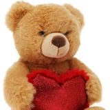 Pluche knuffelbeer/teddybeer met hartje - licht bruin - 26 cm