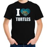I love turtles t-shirt met dieren foto van een schildpad zwart voor kinderen - cadeau shirt zeeschildpadden liefhebber - kinderkleding / kleding
