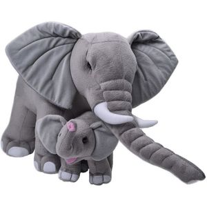 Grote pluche grijze olifant met kalfje knuffel 76 cm - Safaridieren knuffels - Speelgoed voor kinderen