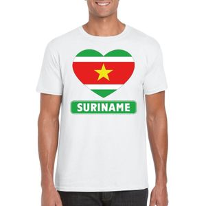 Suriname t-shirt met Surinaamse vlag in hart wit heren