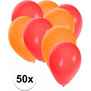 50x ballonnen rood en oranje - knoopballonnen