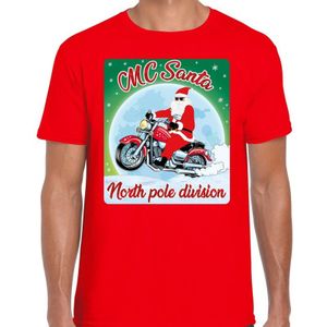Fout Kerstshirt / t-shirt - MC Santa north pole division -  motorliefhebber / motorrijder / motor fan rood voor heren - kerstkleding / kerst outfit