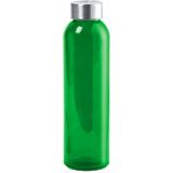 Glazen waterfles/drinkfles/sportfles - 2x - groen transparant - met RVS dop - 500 ml
