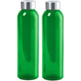 Glazen waterfles/drinkfles/sportfles - 2x - groen transparant - met RVS dop - 500 ml