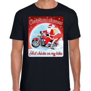 Fout Kerstshirt / t-shirt  - Christmas dreams hot chicks on my bike - motorliefhebber / motorrijder / motor fan zwart voor heren - kerstkleding / kerst outfit