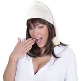 Set van 10x stuks witte verkleed slaapmutsen met bolletje - carnaval verkleed accessoires hoeden/hoofddeksels