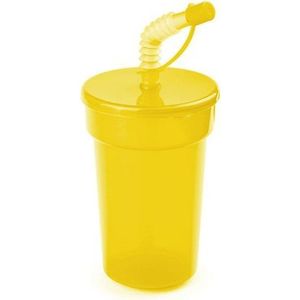 Set van 3x stuks Afsluitbare drinkbekers geel 400 ml met rietje - sport bekers/limonade bekers - peuters/kinderen